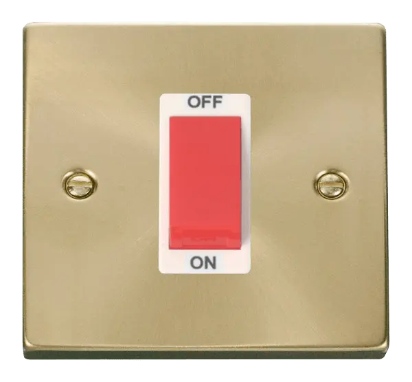 Click Scolmore Click Deco Satin Brass 1 Gang 45A Double Pole Switch with White Insert - VPSB200WH