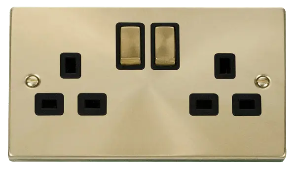 Click Scolmore Click Deco Satin Brass 13A Double Switched Socket () with Black Insert - VPSB536BK