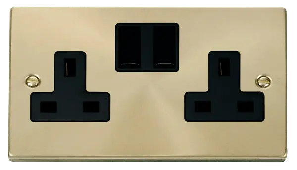 Click Scolmore Click Deco Satin Brass 13A Double Switched Socket with Black Insert - VPSB036BK