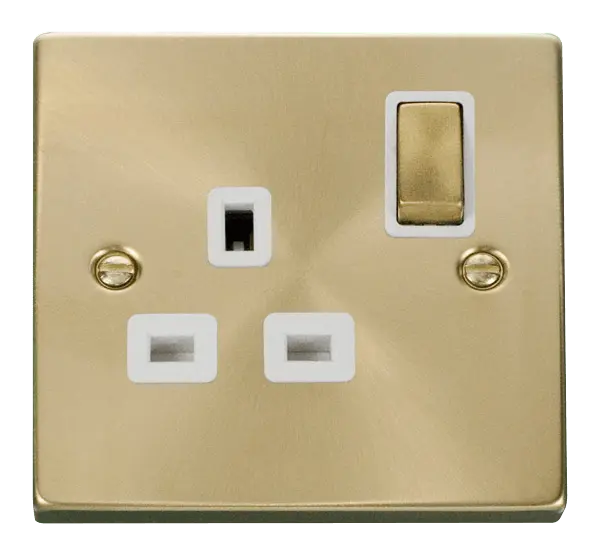Click Scolmore Click Deco Satin Brass 13A Single Switched Socket () with White Insert - VPSB535WH