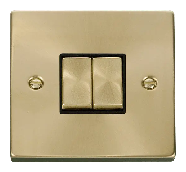 Click Scolmore Click Deco Satin Brass 2 Gang 2 Way Switch with Black Insert - VPSB412BK