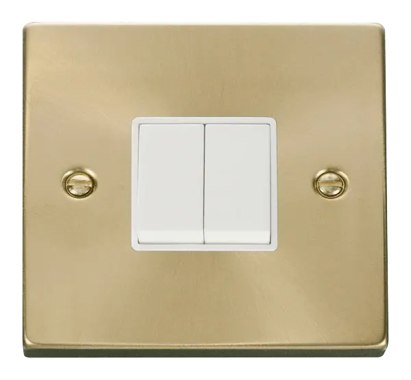 Click Scolmore Click Deco Satin Brass 2 Gang 2 Way Switch with White Insert - VPSB012WH