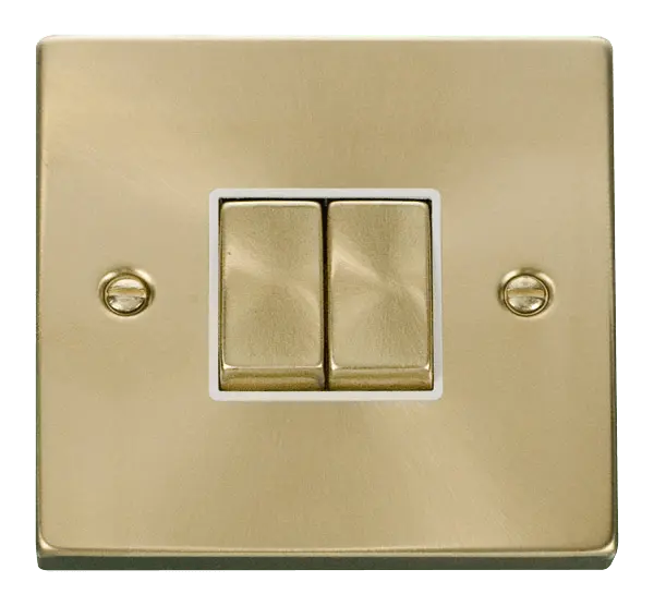 Click Scolmore Click Deco Satin Brass 2 Gang 2 Way Switch with White Insert - VPSB412WH