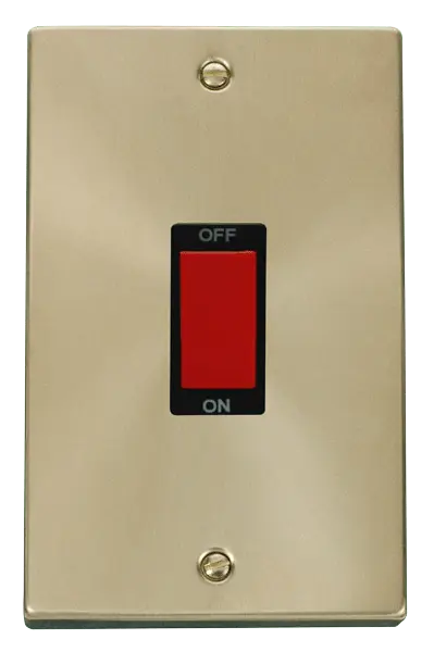 Click Scolmore Click Deco Satin Brass 2 Gang 45A Vertical Double Pole Switch with Black Insert - VPSB202BK