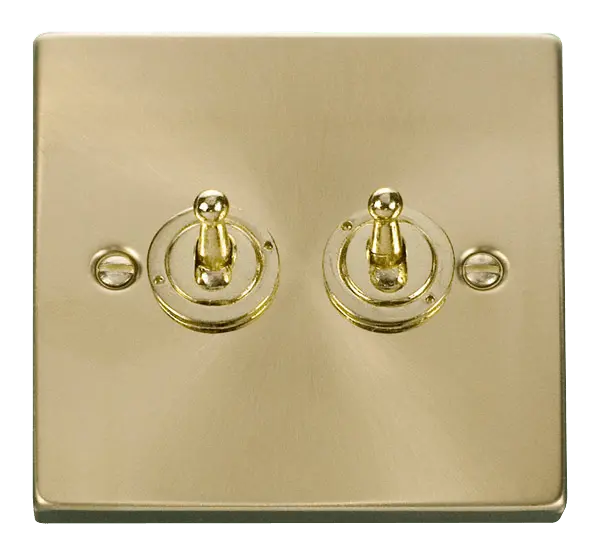 Click Scolmore Click Deco Satin Brass 2 Gang Toggle Switch - VPSB422