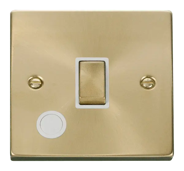 Click Scolmore Click Deco Satin Brass 20A DP Switch with Flex Outlet with White Insert - VPSB522WH