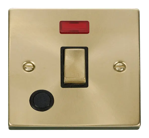 Click Scolmore Click Deco Satin Brass 20A DP Switch with Neon and Flex Outlet with Black Insert - VPSB523BK