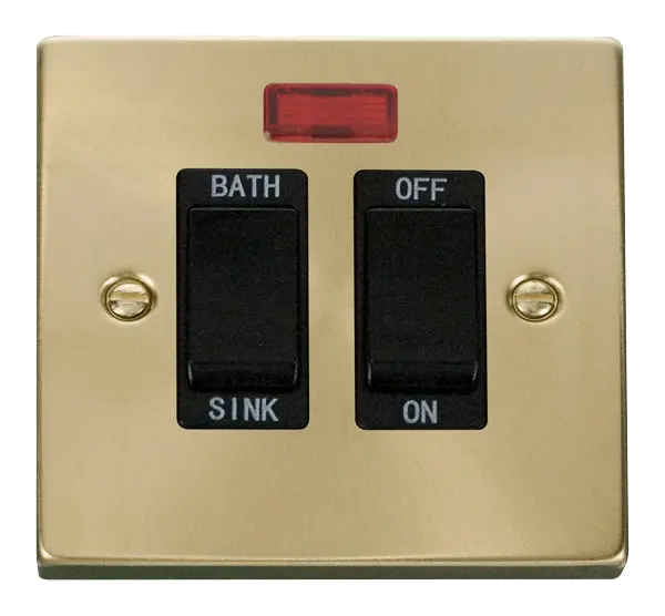 Click Scolmore Click Deco Satin Brass 20A Double Pole Sink/Bath Switch with Black Insert - VPSB024BK