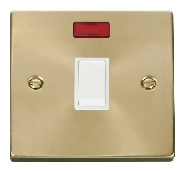 Click Scolmore Click Deco Satin Brass 20A Double Pole Switch with Neon with White Insert - VPSB623WH