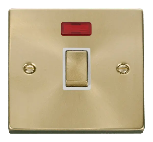 Click Scolmore Click Deco Satin Brass 20A Double Pole Switch with Neon with White Insert - VPSB723WH