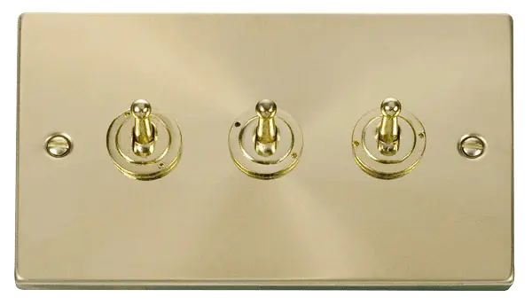 Click Scolmore Click Deco Satin Brass 3 Gang Toggle Switch - VPSB423