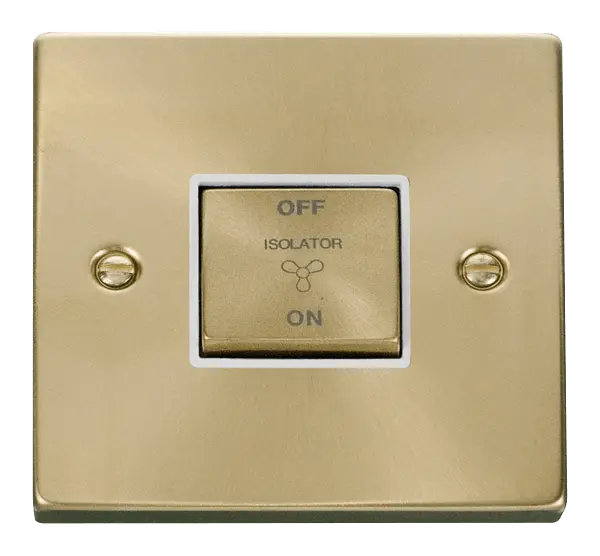 Click Scolmore Click Deco Satin Brass 3 Pole Fan Isolator Switch () with White Insert - VPSB520WH