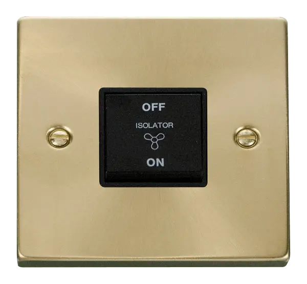 Click Scolmore Click Deco Satin Brass 3 Pole Fan Isolator Switch with Black Insert - VPSB020BK