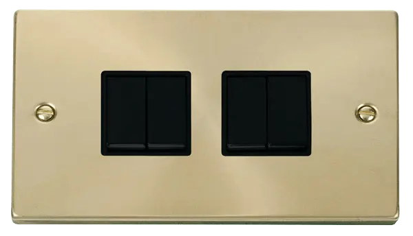 Click Scolmore Click Deco Satin Brass 4 Gang 2 Way Switch with Black Insert - VPSB019BK