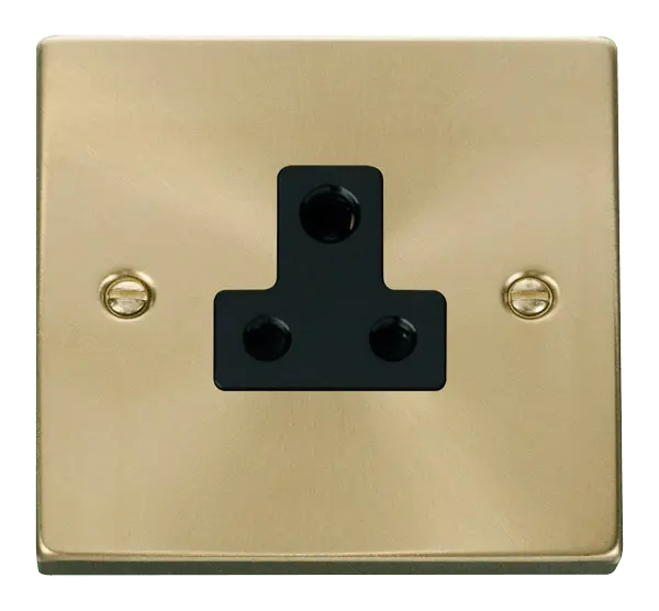 Click Scolmore Click Deco Satin Brass 5A Single Round Pin Socket with Black Insert - VPSB038BK