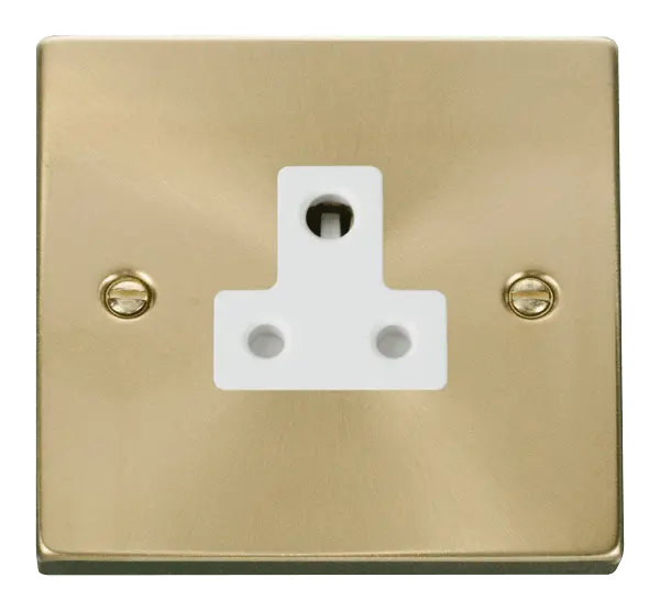 Click Scolmore Click Deco Satin Brass 5A Single Round Pin Socket with White Insert - VPSB038WH