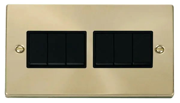Click Scolmore Click Deco Satin Brass 6 Gang 2 Way Switch with Black Insert - VPSB105BK