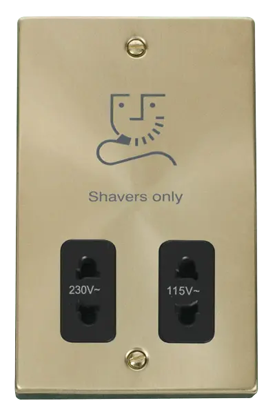Click Scolmore Click Deco Satin Brass Dual Voltage Shaver Socket with Black Insert - VPSB100BK