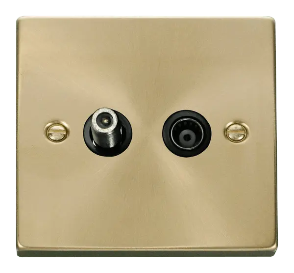 Click Scolmore Click Deco Satin Brass Isolated Sat & Coaxial Socket with Black Insert - VPSB157BK