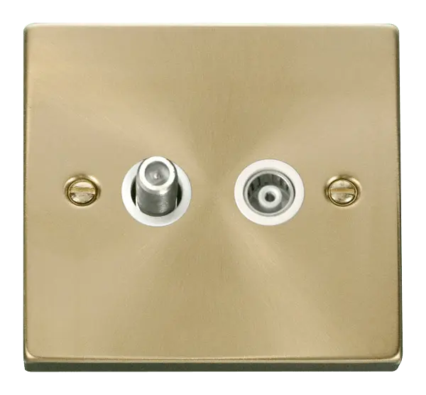 Click Scolmore Click Deco Satin Brass Isolated Sat & Coaxial Socket with White Insert - VPSB157WH
