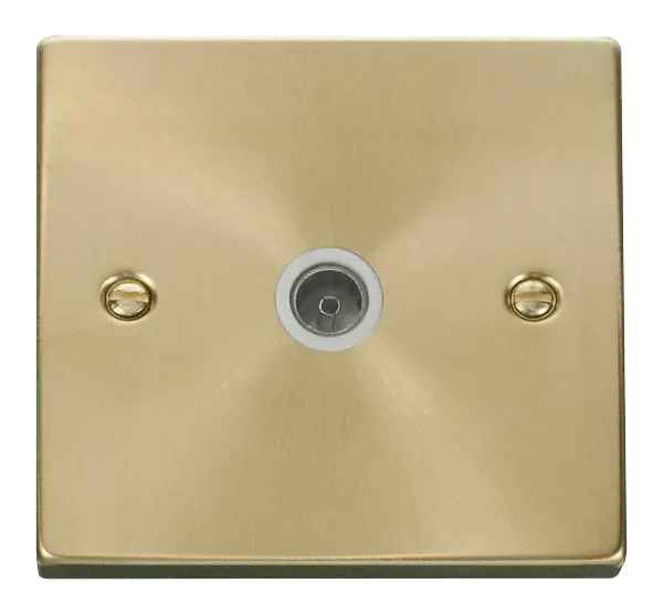 Click Scolmore Click Deco Satin Brass Non-Isolated Coaxial Socket with White Insert - VPSB065WH