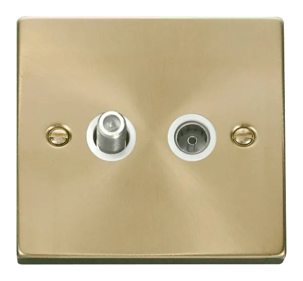Click Scolmore Click Deco Satin Brass Non-Isolated Sat & Coax Socket with White Insert - VPSB170WH