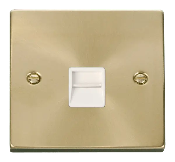 Click Scolmore Click Deco Satin Brass Secondary Telephone Socket with White Insert - VPSB125WH