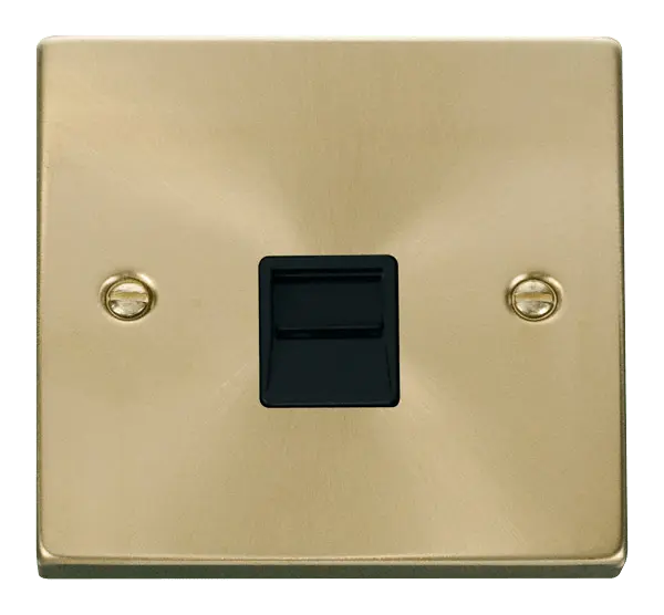 Click Scolmore Click Deco Satin Brass Single Master Telephone Socket with Black Insert - VPSB120BK