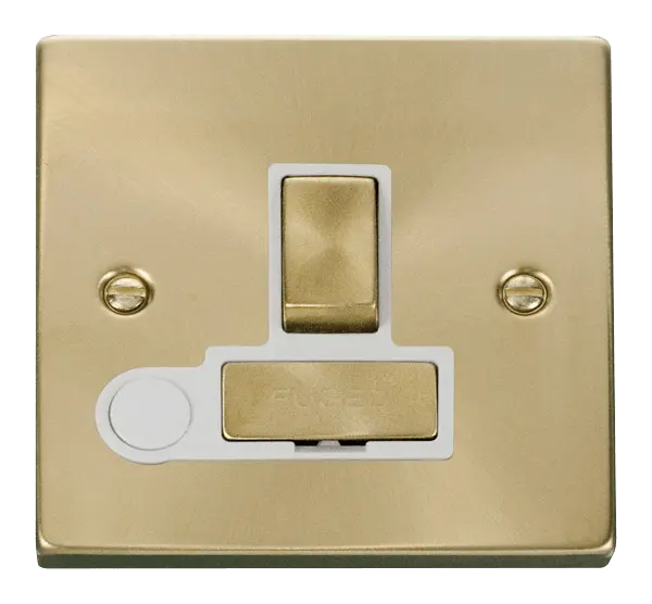 Click Scolmore Click Deco Satin Brass Switched Fused Spur with Flex Outlet with White Insert - VPSB551WH