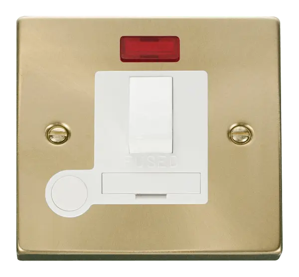Click Scolmore Click Deco Satin Brass Switched Fused Spur with Neon and Flex Outlet with White Insert - VPSB052WH