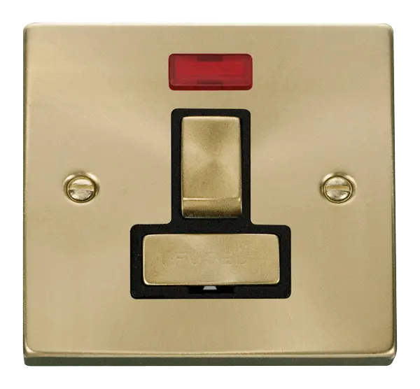 Click Scolmore Click Deco Satin Brass Switched Fused Spur with Neon with Black Insert - VPSB752BK