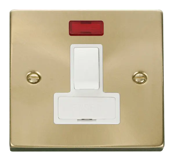 Click Scolmore Click Deco Satin Brass Switched Fused Spur with Neon with White Insert - VPSB652WH