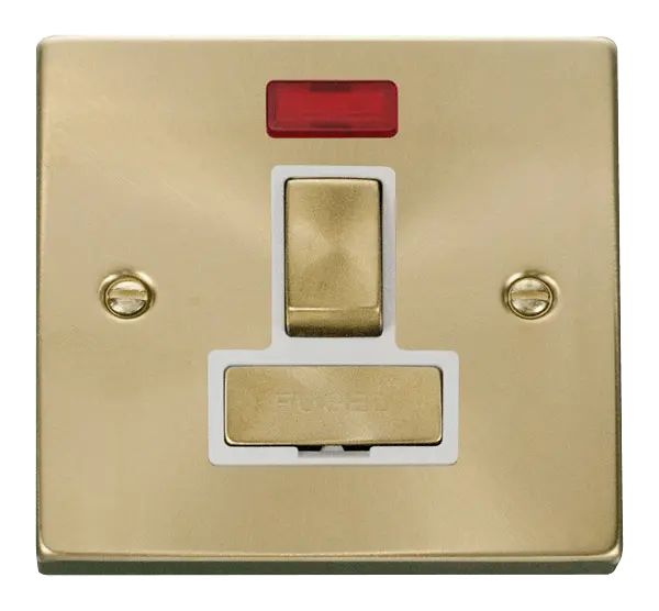 Click Scolmore Click Deco Satin Brass Switched Fused Spur with Neon with White Insert - VPSB752WH
