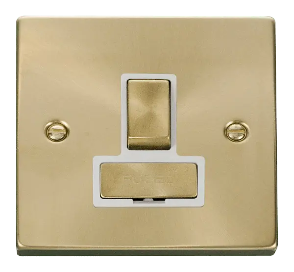 Click Scolmore Click Deco Satin Brass Switched Fused Spur with White Insert - VPSB751WH