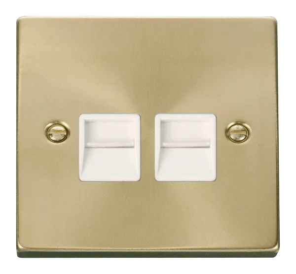 Click Scolmore Click Deco Satin Brass Twin Master Telephone Socket with White Insert - VPSB121WH