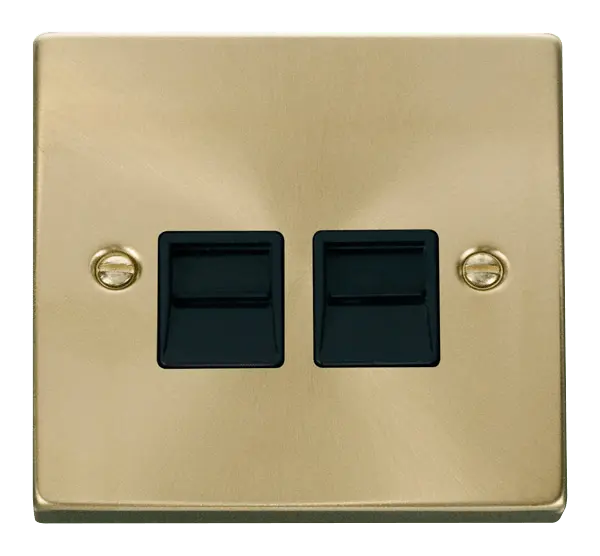 Click Scolmore Click Deco Satin Brass Twin Secondary Telephone Socket with Black Insert - VPSB126BK