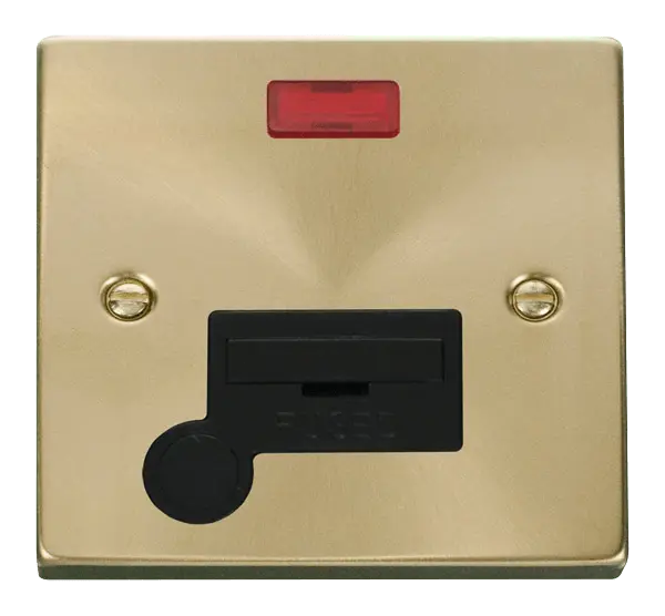 Click Scolmore Click Deco Satin Brass Unswitched Fused Spur with Neon and Flex Outlet with Black Insert - VPSB053BK