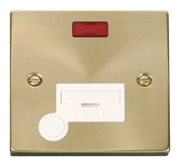 Click Scolmore Click Deco Satin Brass Unswitched Fused Spur with Neon and Flex Outlet with White Insert - VPSB053WH