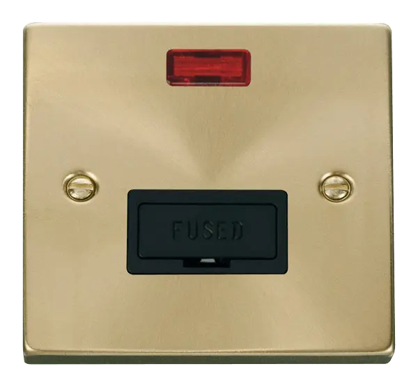 Click Scolmore Click Deco Satin Brass Unswitched Fused Spur with Neon with Black Insert - VPSB653BK