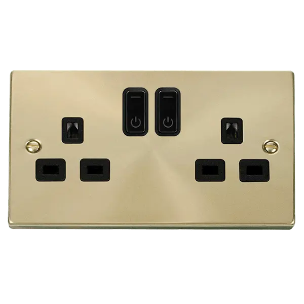 Click Scolmore Click Deco Satin Brass Zigbee Smart Switched Socket with Black Insert - VPSB30536BK