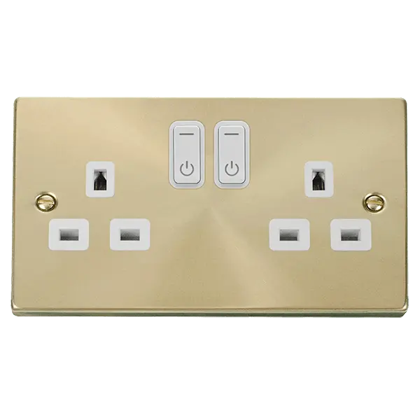 Click Scolmore Click Deco Satin Brass Zigbee Smart Switched Socket with White Insert - VPSB30536WH