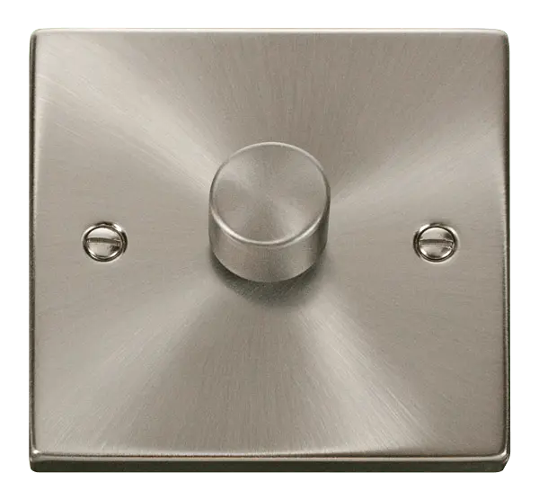 Click Scolmore Click Deco Satin Chrome 1 Gang 2 Way 100W LED Dimmer Switch with Satin Chrome Insert – VPSC161