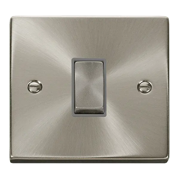 Click Scolmore Click Deco Satin Chrome 1 Gang 2 Way Light Switch with Grey Insert - VPSC411GY