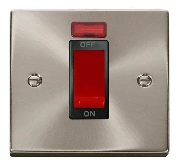 Click Scolmore Click Deco Satin Chrome 1 Gang 45A DP Switch with Neon with Black insert - VPSC201BK