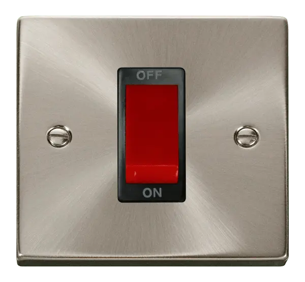 Click Scolmore Click Deco Satin Chrome 1 Gang 45A Double Pole Switch with Black insert - VPSC200BK