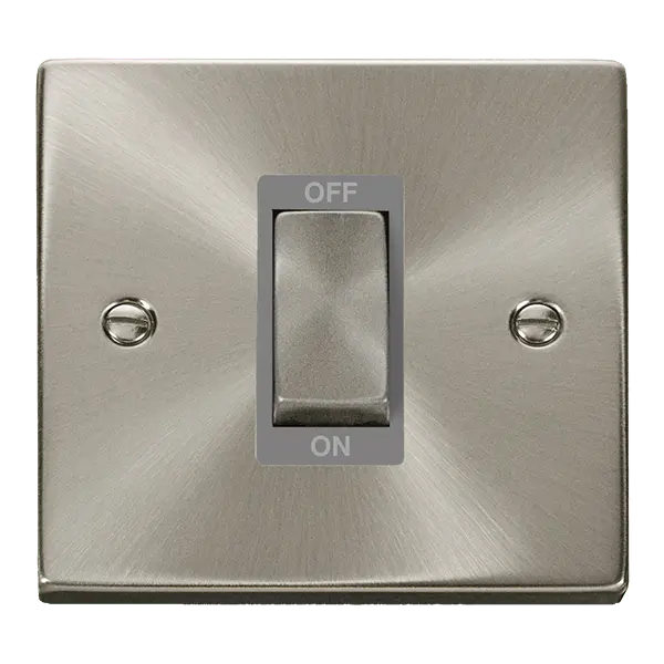 Click Scolmore Click Deco Satin Chrome 1 Gang 45A Double Pole Switch with Grey insert - VPSC500GY