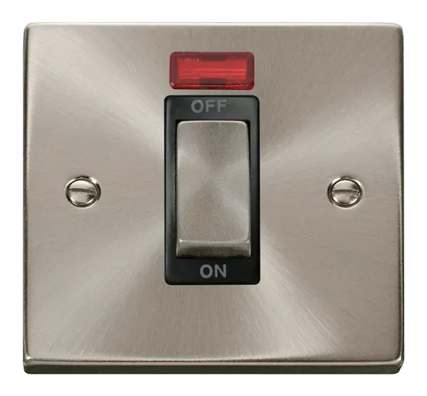 Click Scolmore Click Deco Satin Chrome 1 Gang 45A Double Pole Switch with Neon with Black insert - VPSC501BK