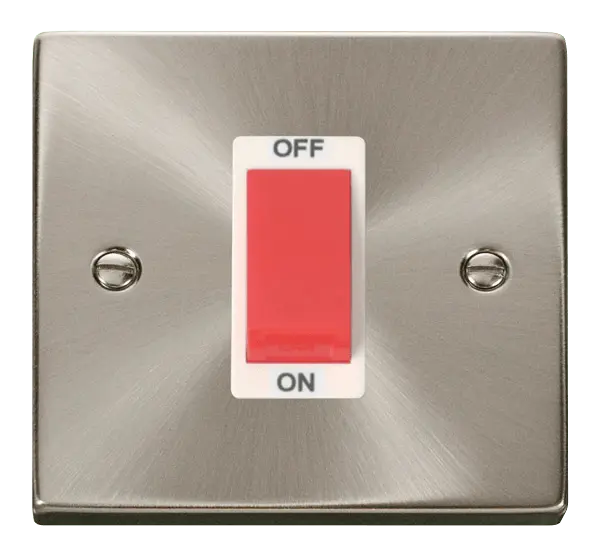 Click Scolmore Click Deco Satin Chrome 1 Gang 45A Double Pole Switch with White insert - VPSC200WH