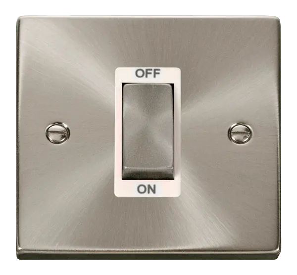 Click Scolmore Click Deco Satin Chrome 1 Gang 45A Double Pole Switch with White insert - VPSC500WH