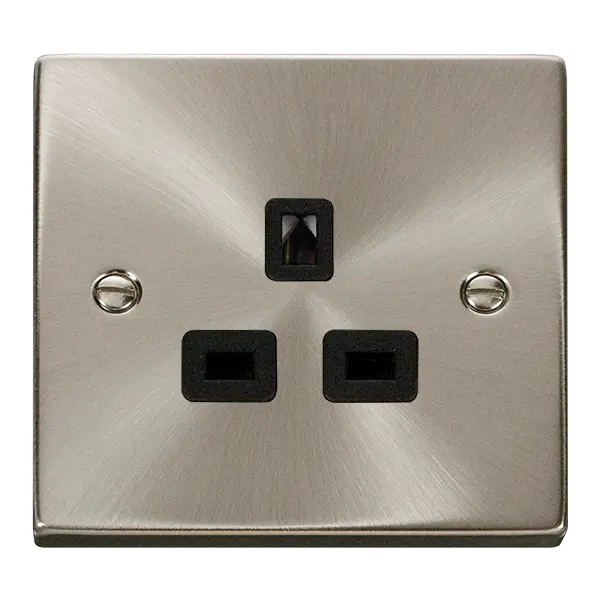 Click Deco Satin Chrome 13A 1 GANG 3 PIN SAFETY SHUTTER UNSWITCHED SOCKET OUTLET - SATIN CHROME - BLACK INSERT with Black Insert – VPSC530BK